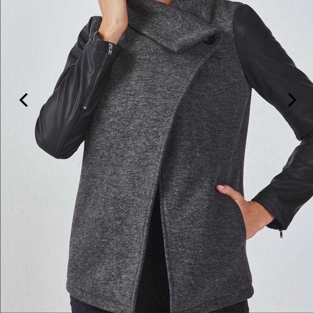 Fabletics Milano Coat Gray w/Faux Leather Sleeves